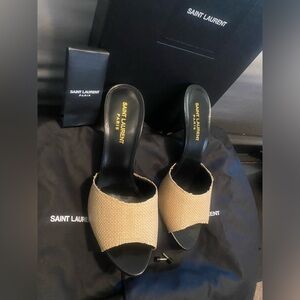 Saint Laurent Mule Pump Heel Shoe La 16 Leather/Raffia YSL EU 39/9